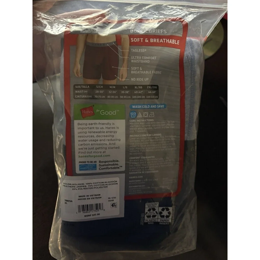 Hanes Ultimate Boxer Briefs Tagless Men's 5 pack Classic Soft Cool Comfort 2XL
